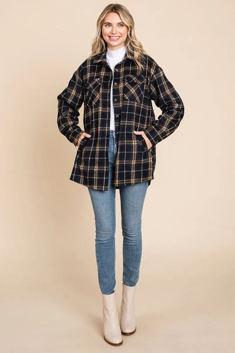 Plaid Flannel Collared Shacket Shirt Jacket