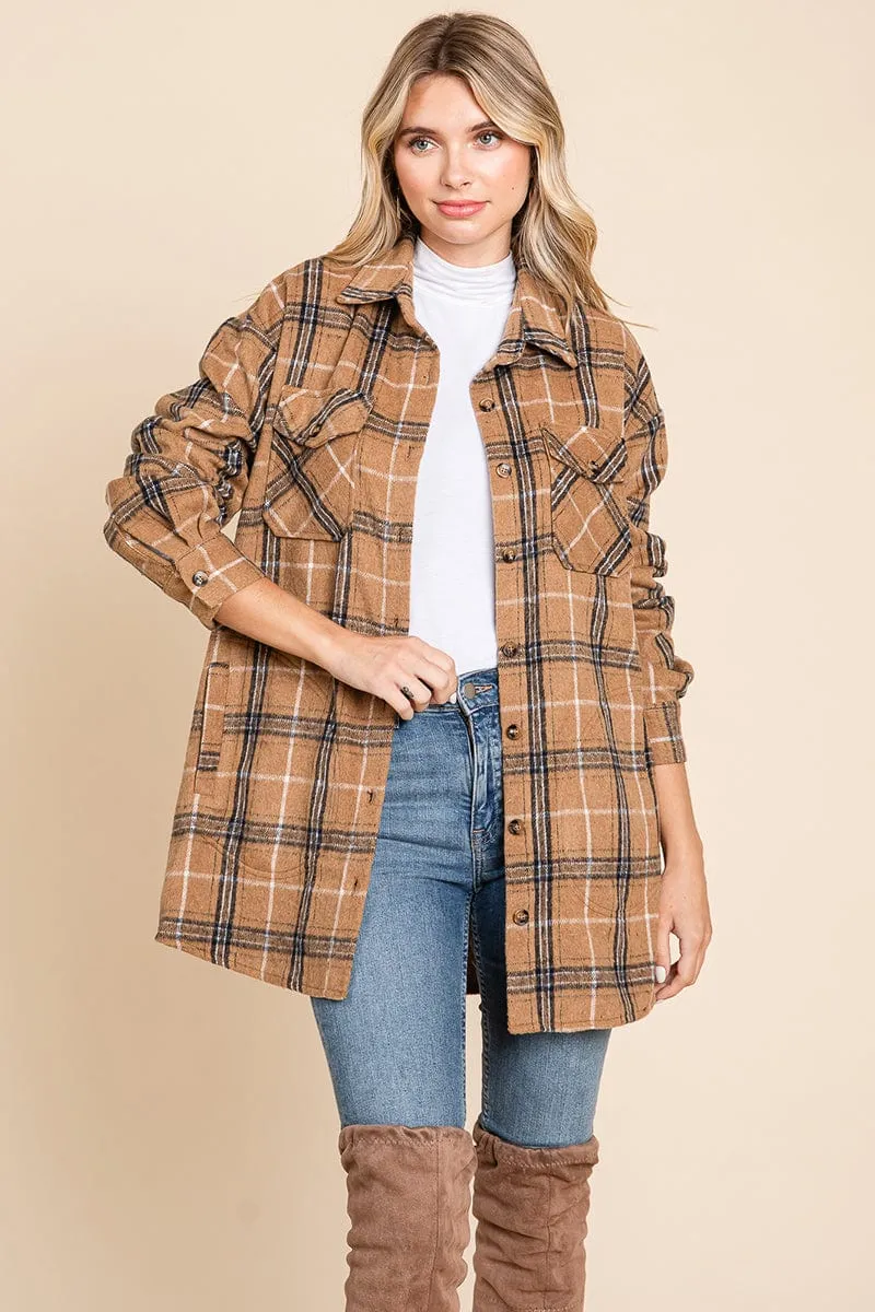 Plaid Flannel Collared Shacket Shirt Jacket