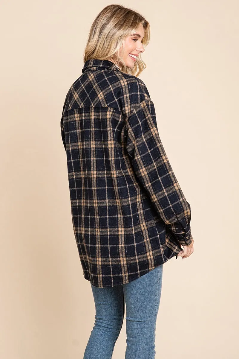 Plaid Flannel Collared Shacket Shirt Jacket