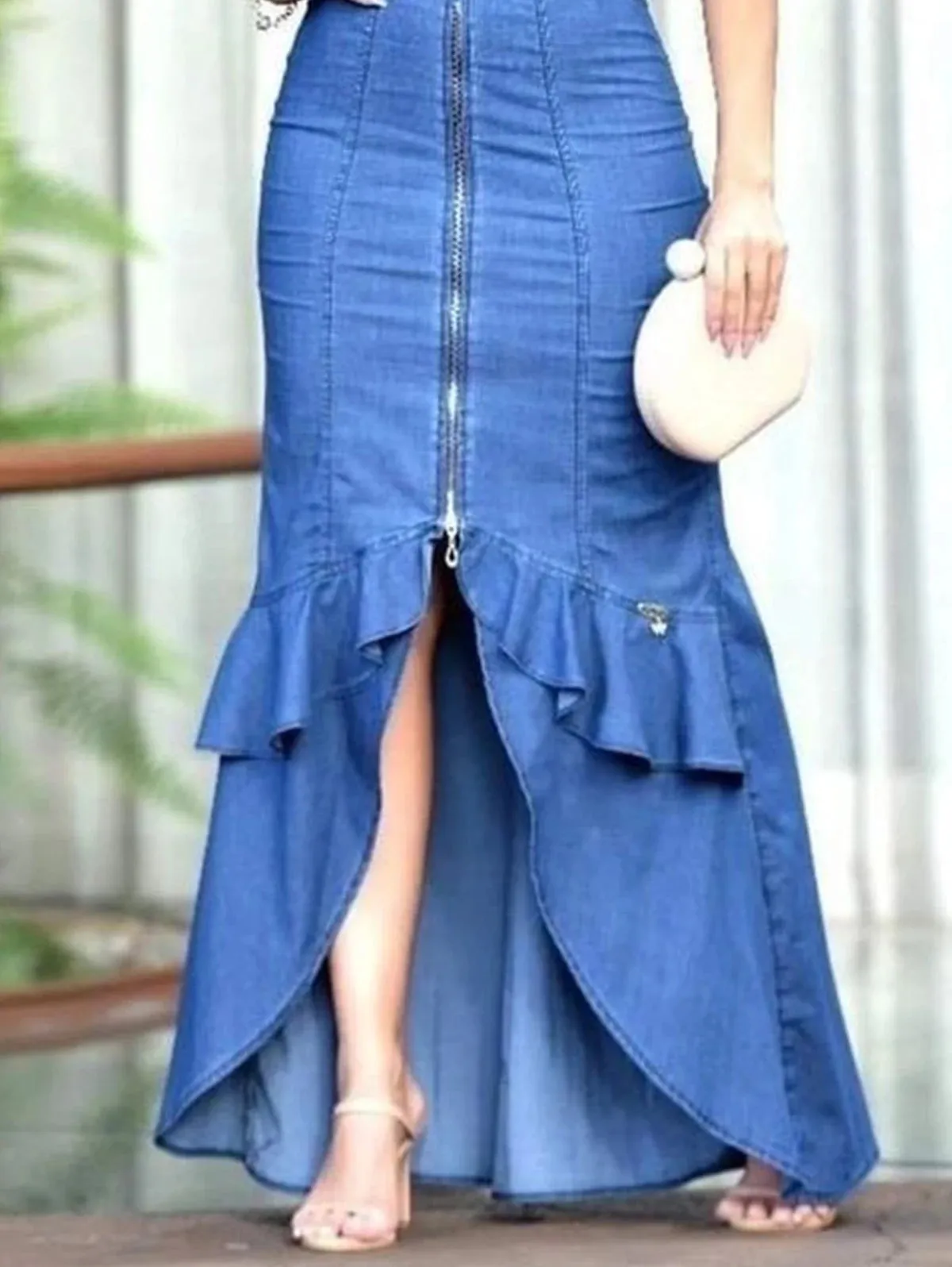 Plain Boat Neck Short Sleeve Blue Tulip Hem Maxi Bodycon Denim Casual Long Streetwear