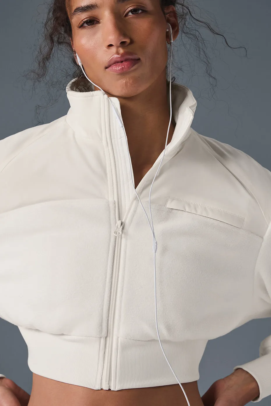 Polar Fleece Cropped Wintry Mix Jacket - Ivory