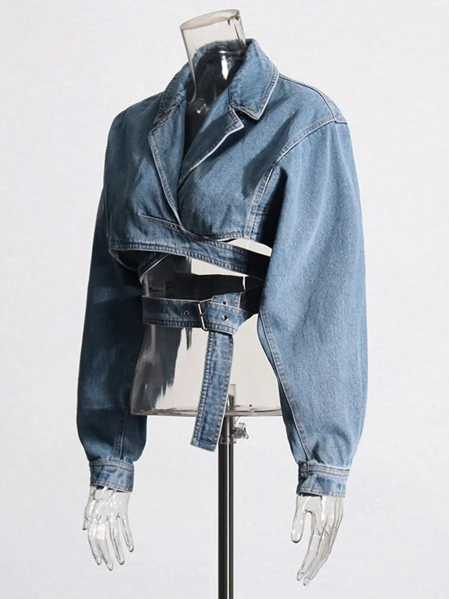 Pre Order:  Cross Layered Hollow Waist Denim Jacket