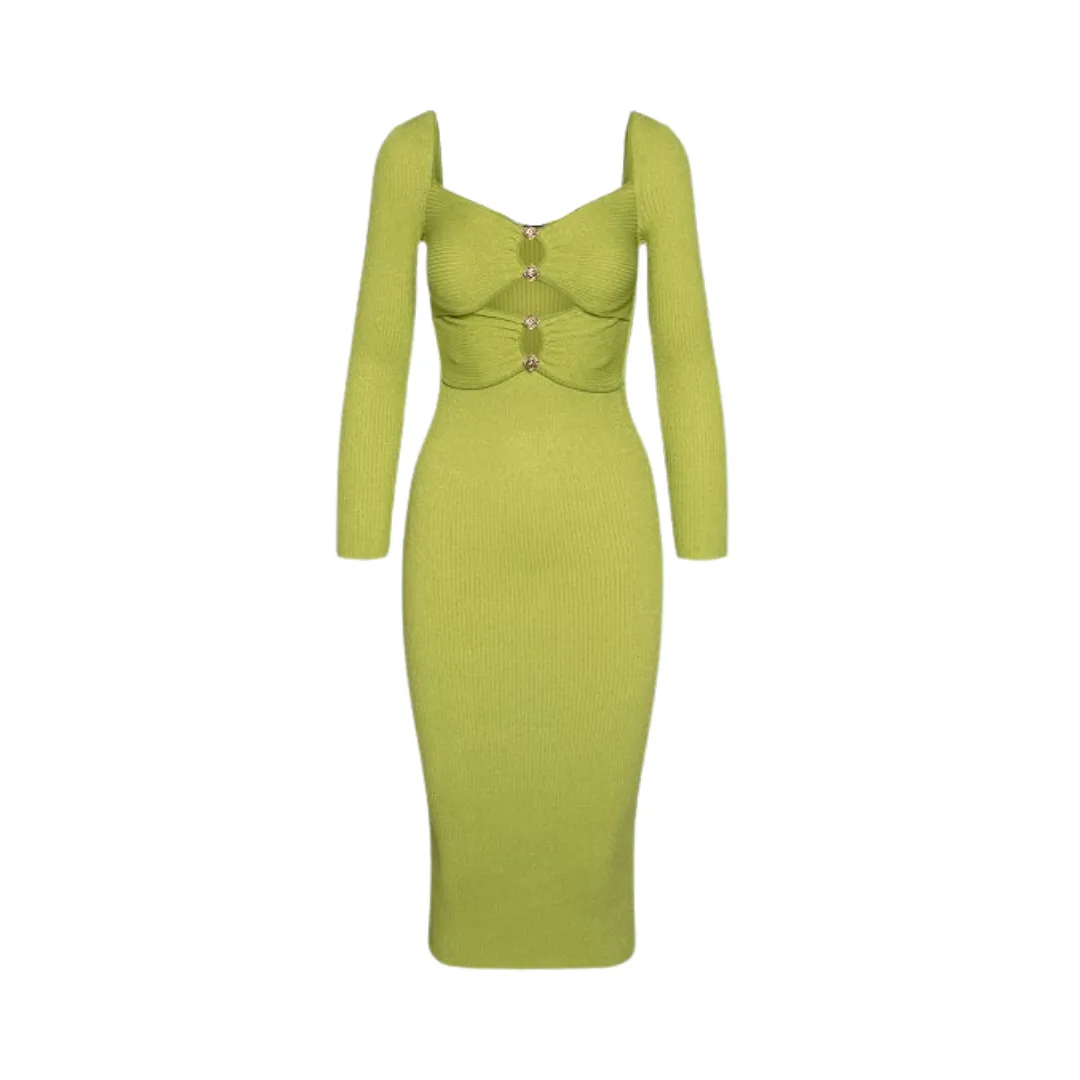 Pre Order:  Lime Hollow out Knitted Dress