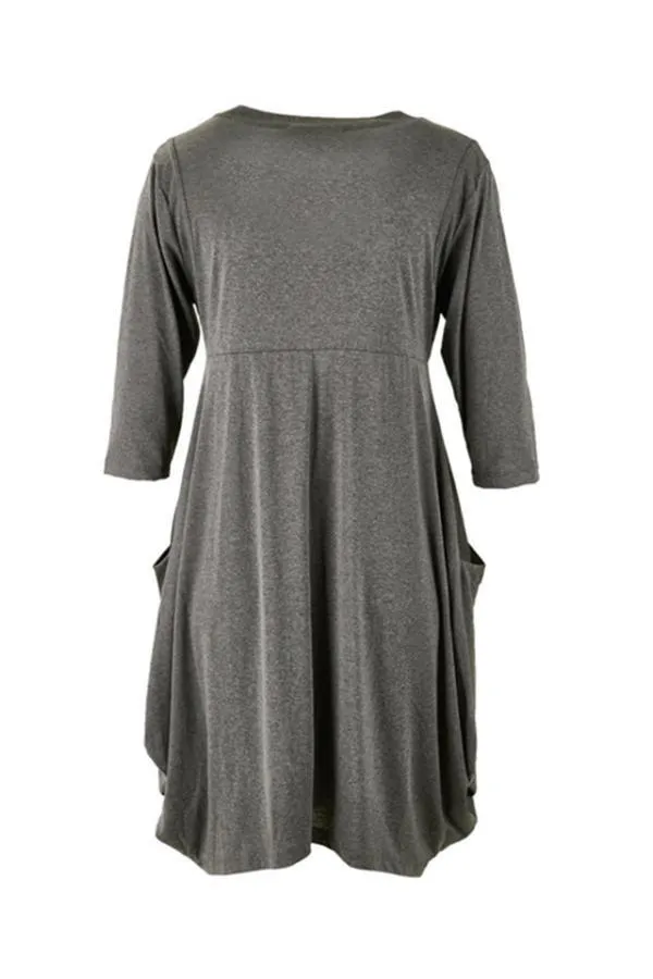 Pure Colour Long Sleeve Pocket Dress