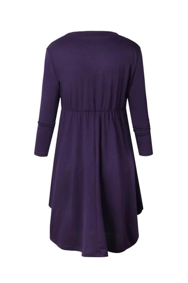 Pure Colour Long Sleeve Pocket Dress