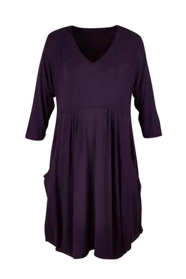 Pure Colour Long Sleeve Pocket Dress