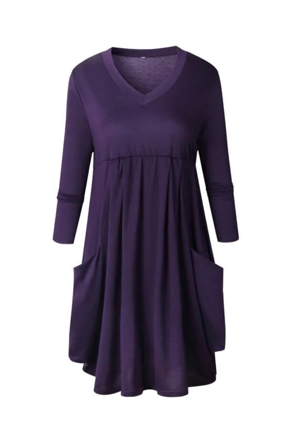 Pure Colour Long Sleeve Pocket Dress