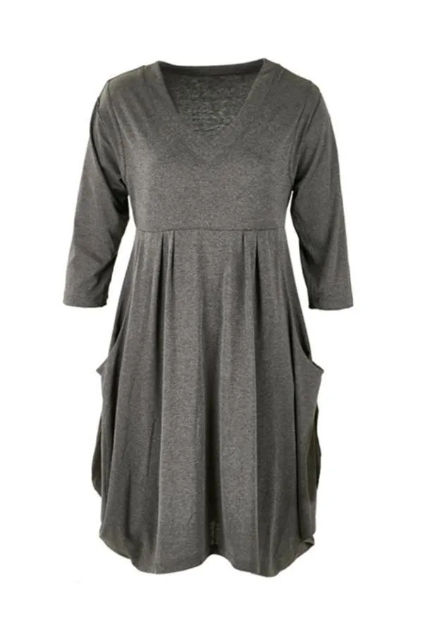 Pure Colour Long Sleeve Pocket Dress