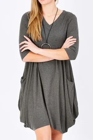 Pure Colour Long Sleeve Pocket Dress