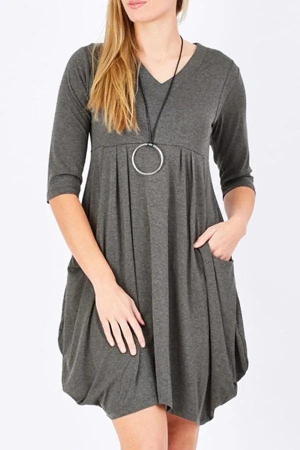 Pure Colour Long Sleeve Pocket Dress