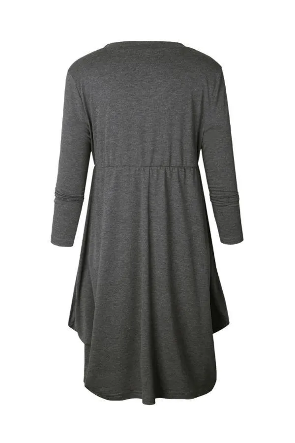 Pure Colour Long Sleeve Pocket Dress