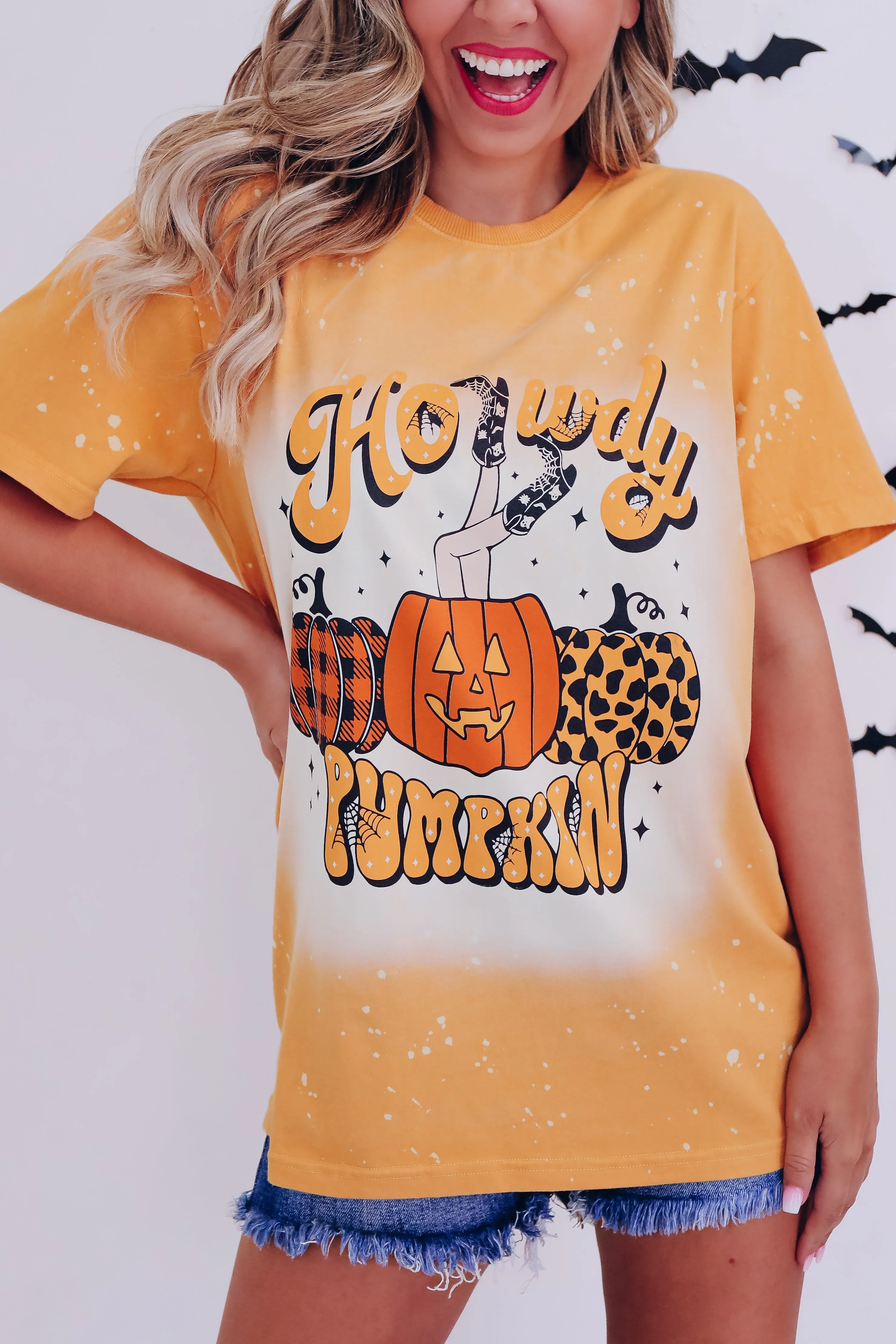 "Howdy Pumpkin" Cowgirl Graphic Tee - Mustard