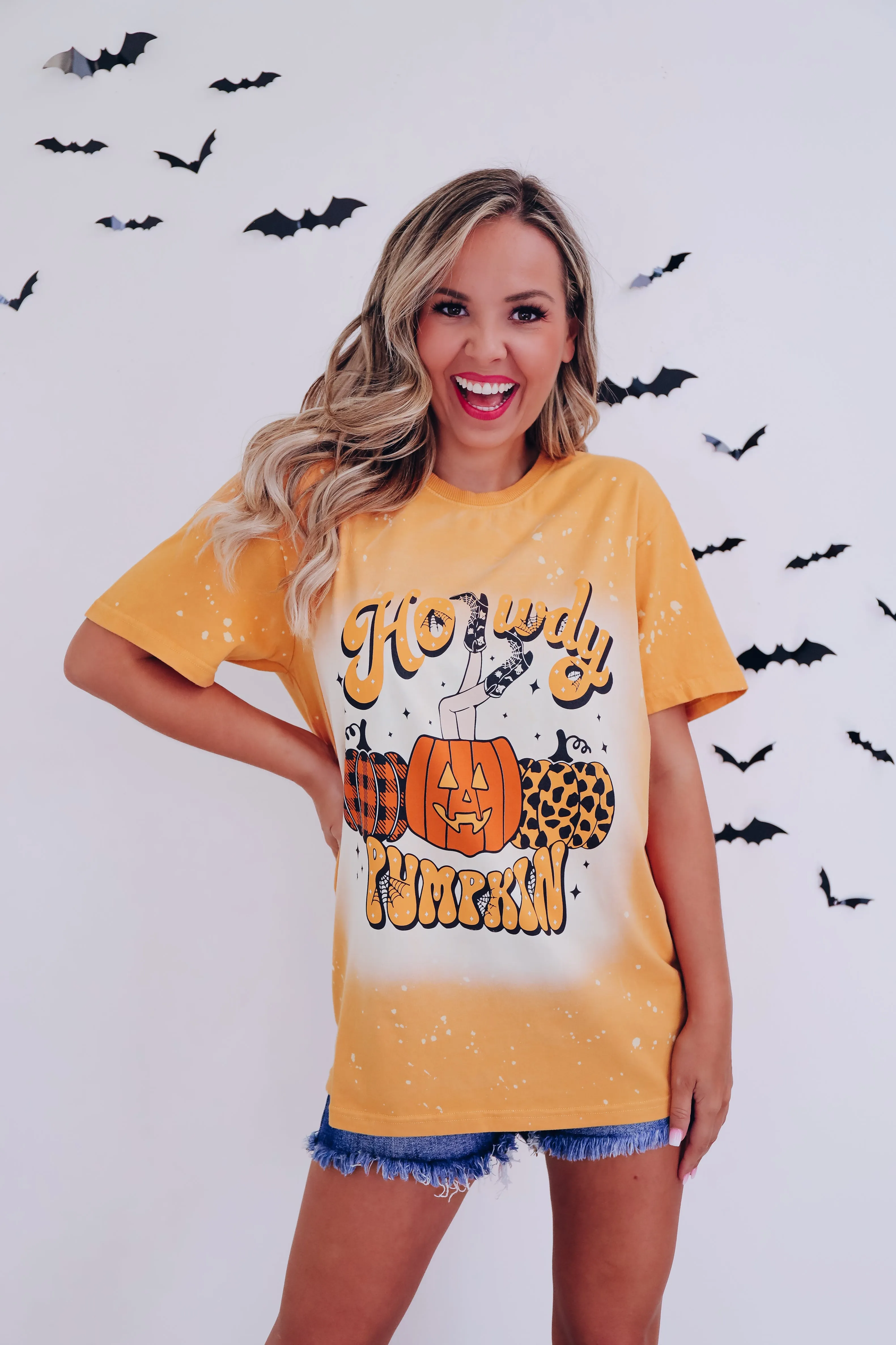 "Howdy Pumpkin" Cowgirl Graphic Tee - Mustard