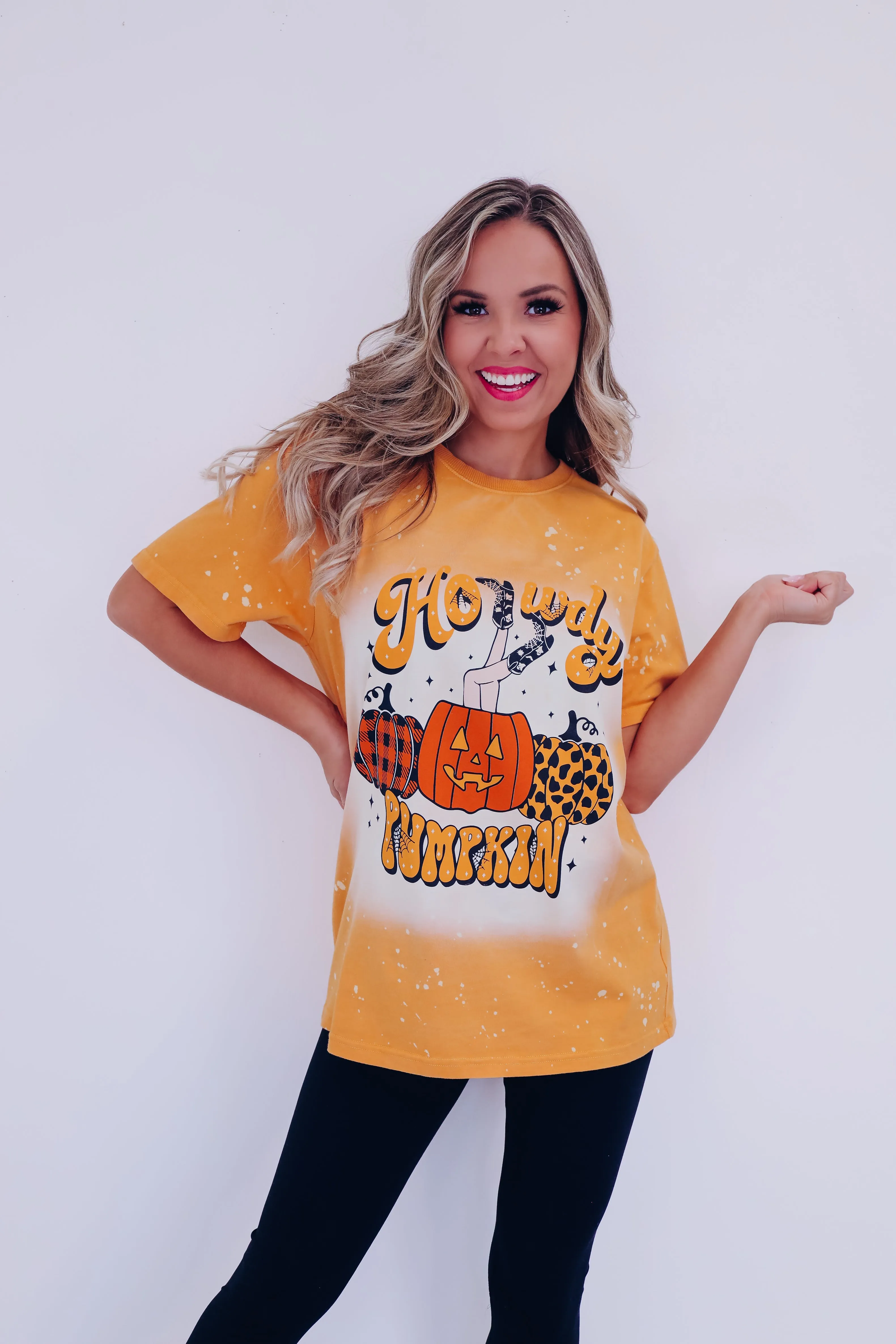 "Howdy Pumpkin" Cowgirl Graphic Tee - Mustard