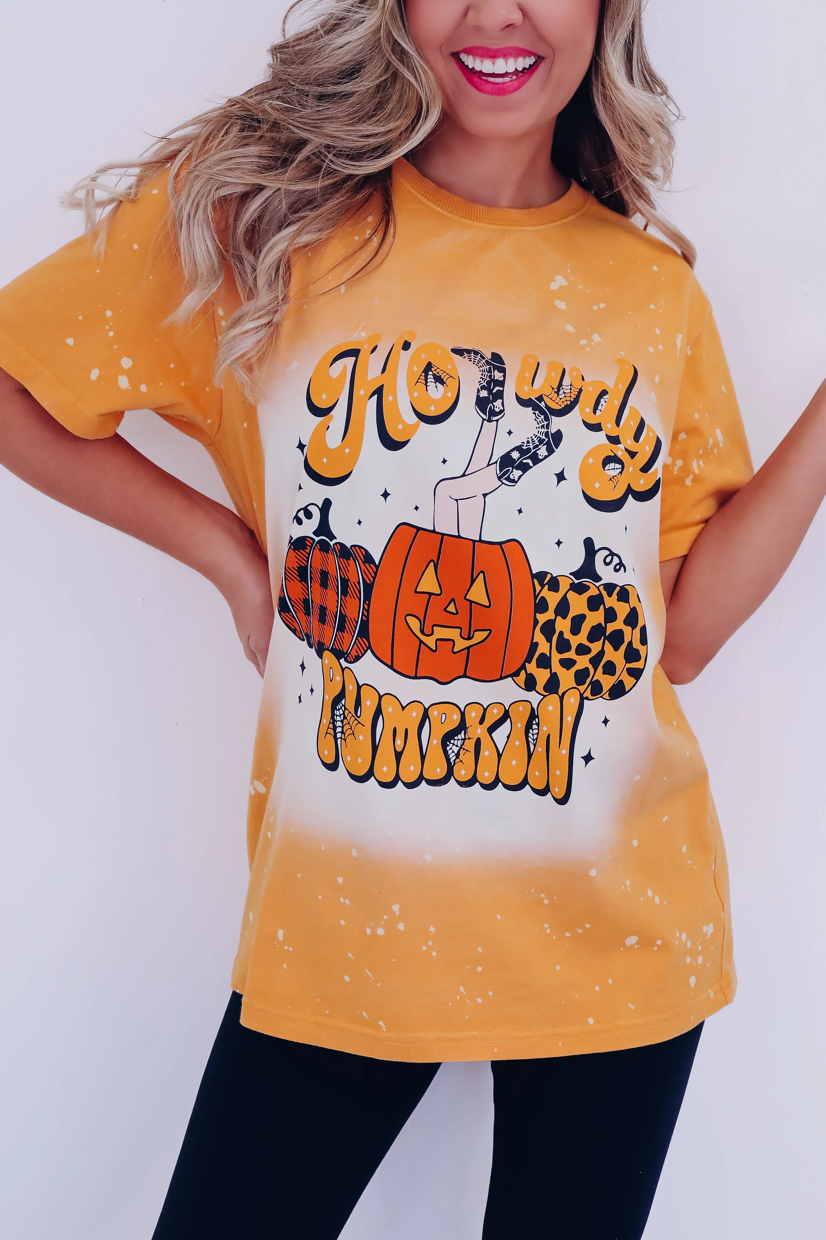 "Howdy Pumpkin" Cowgirl Graphic Tee - Mustard