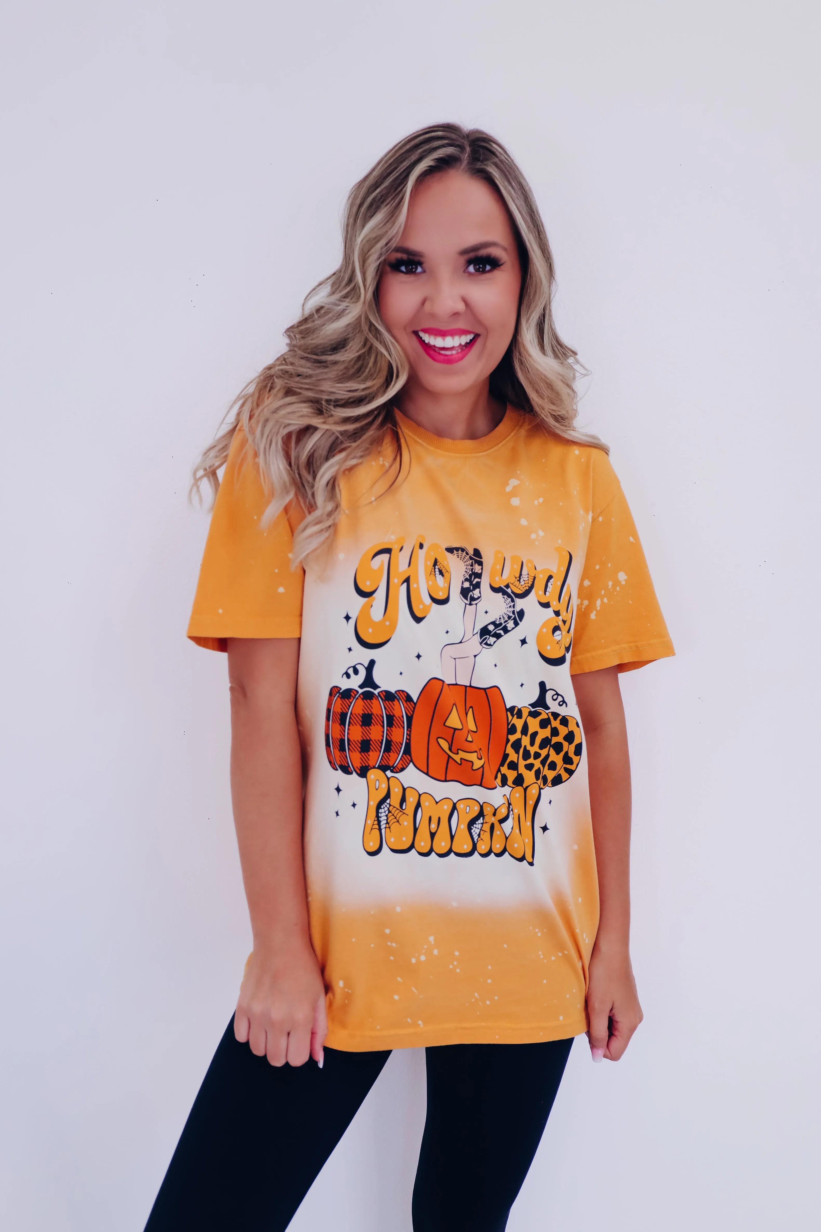 "Howdy Pumpkin" Cowgirl Graphic Tee - Mustard