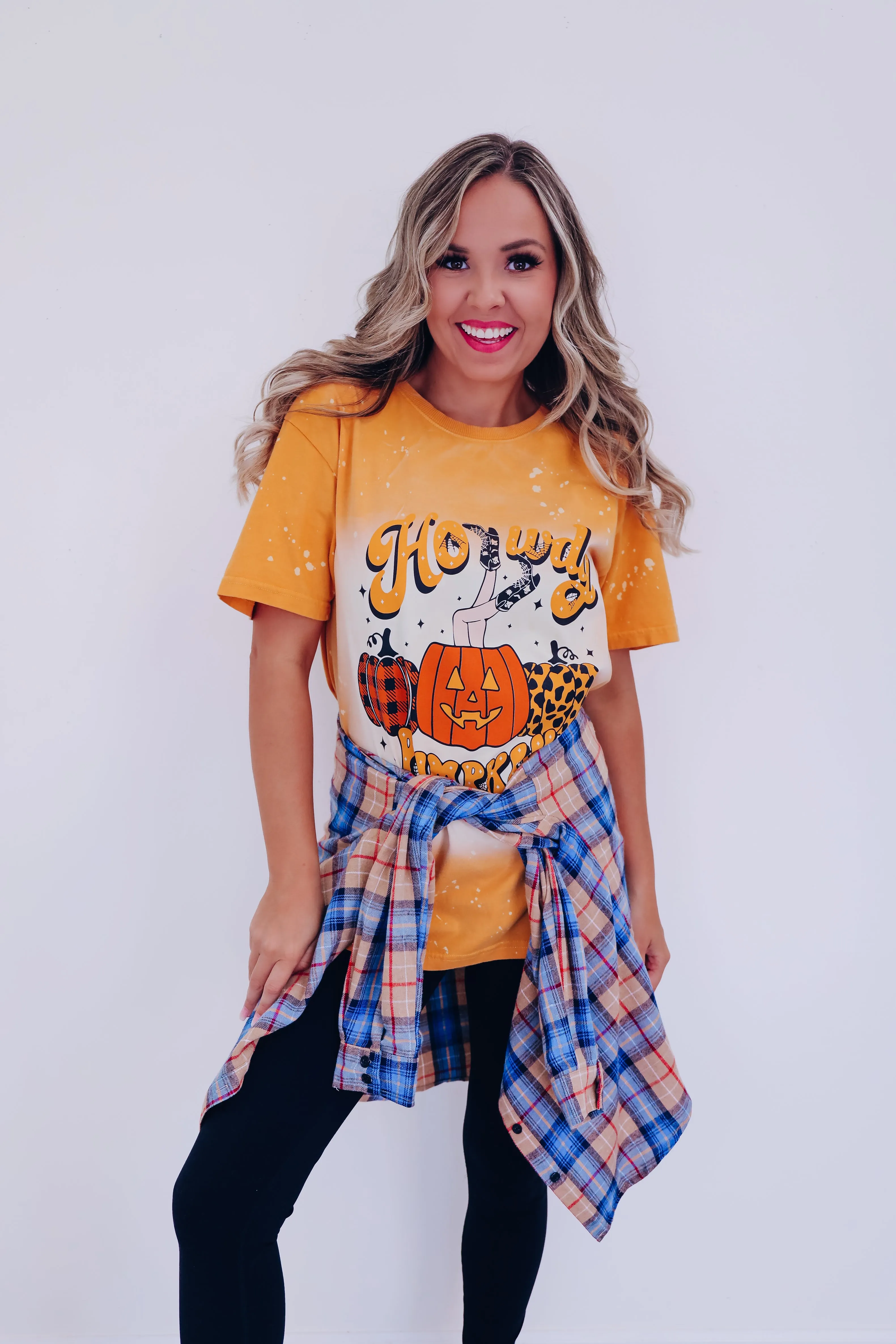 "Howdy Pumpkin" Cowgirl Graphic Tee - Mustard