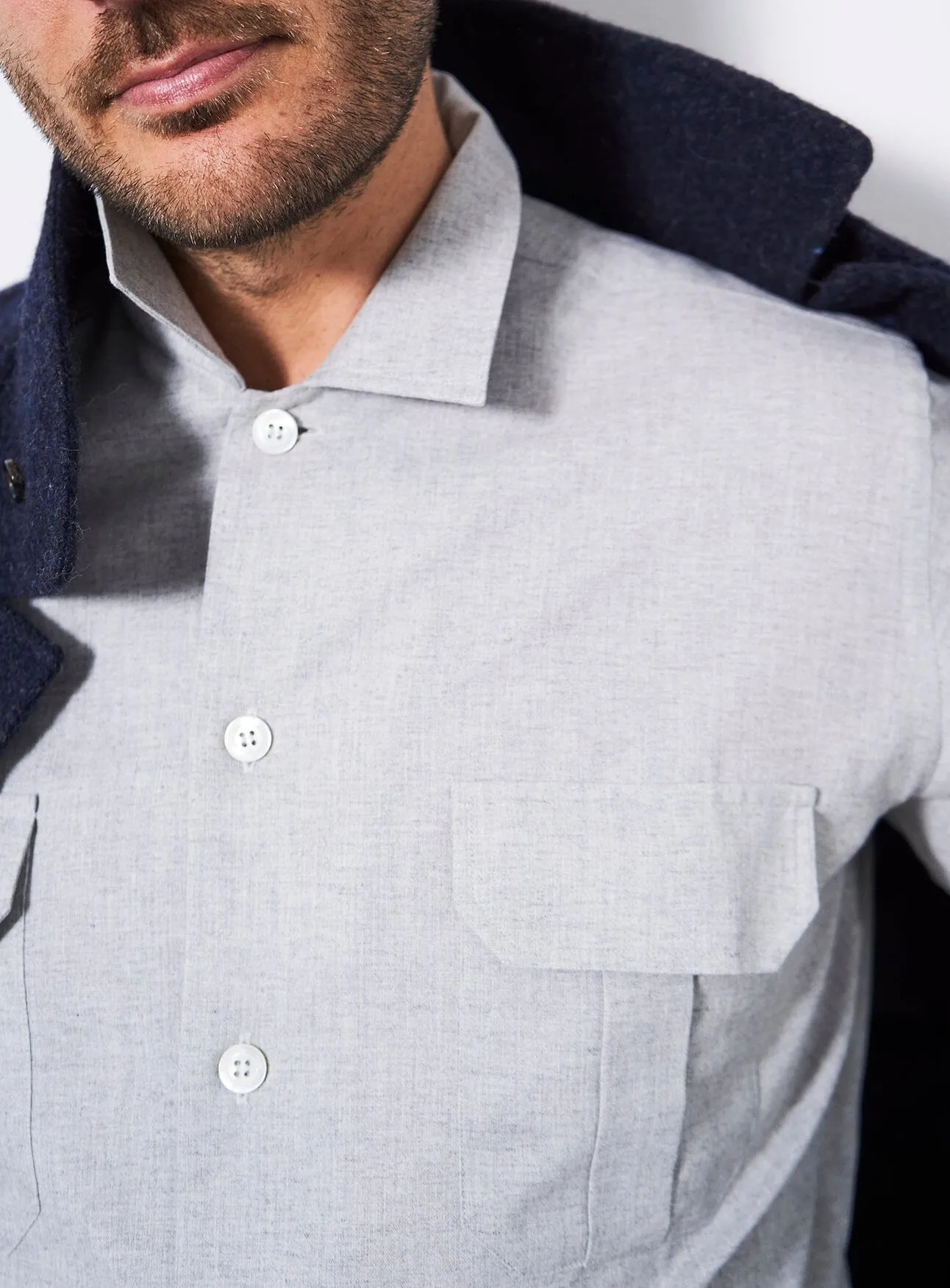 Recycled Italian Light Grey Flannel Overshirt