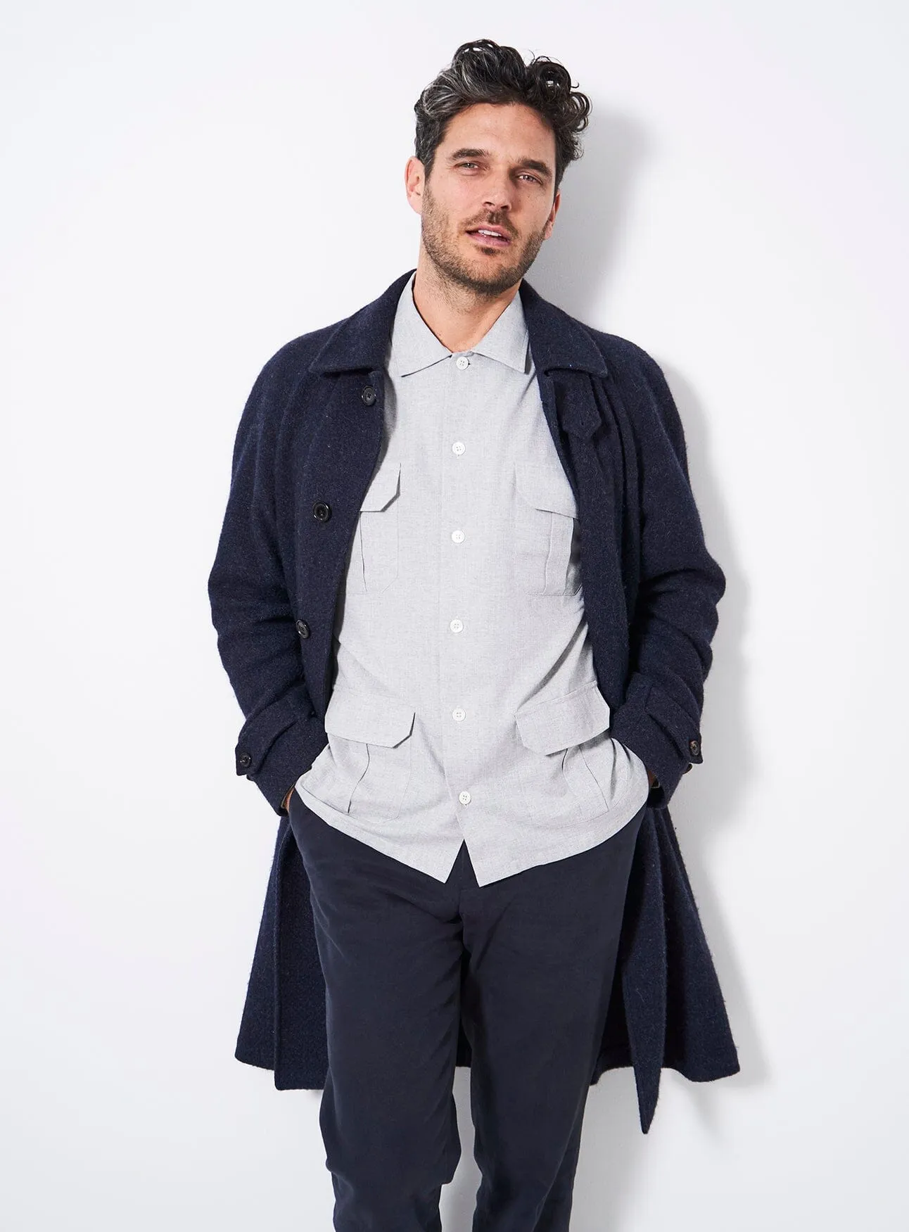 Recycled Italian Light Grey Flannel Overshirt