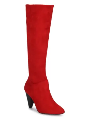 Red Micro Pointed Heel Long Boots