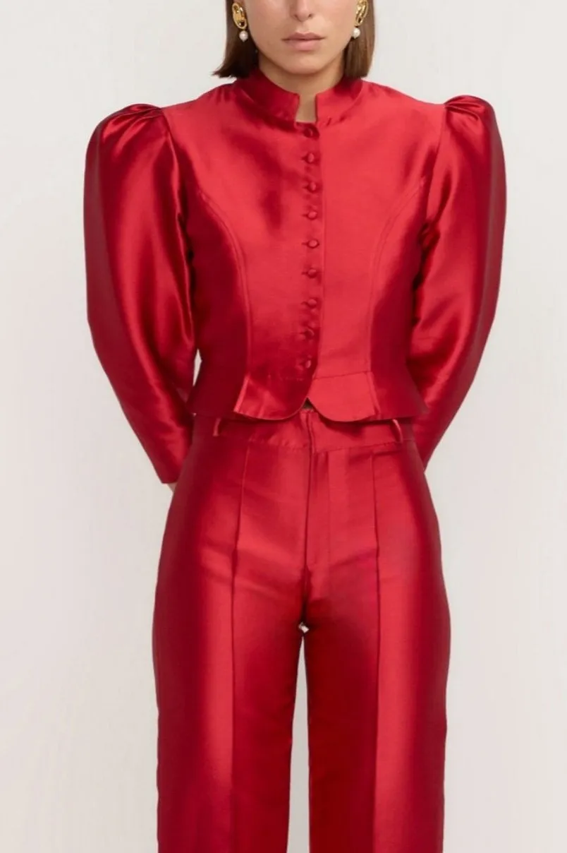 Red Satin Flared Pants