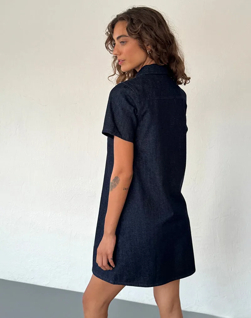 Reiga Smock Mini Dress in Denim Indigo