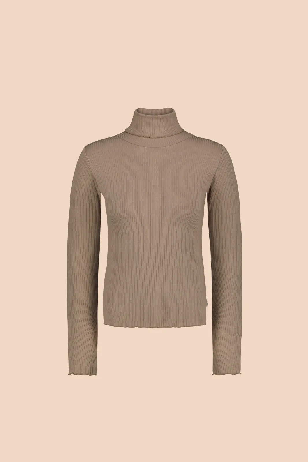 Rib Rollneck Long Sleeve Top Taupe