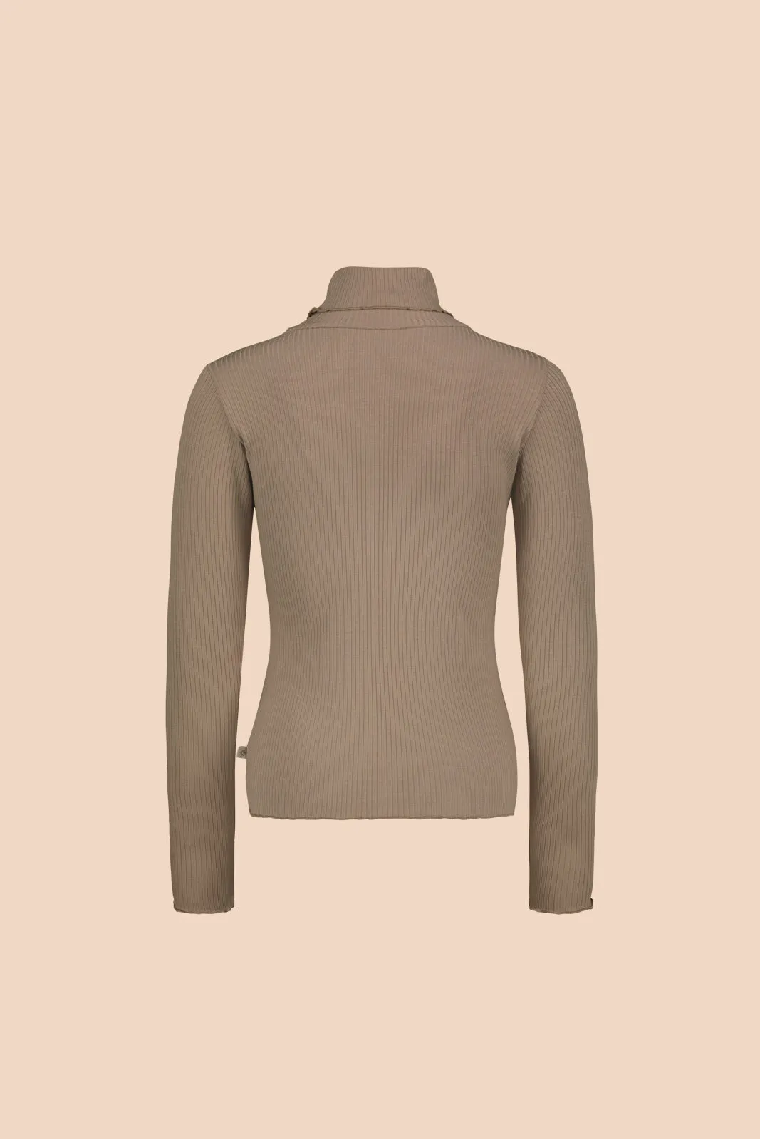 Rib Rollneck Long Sleeve Top Taupe