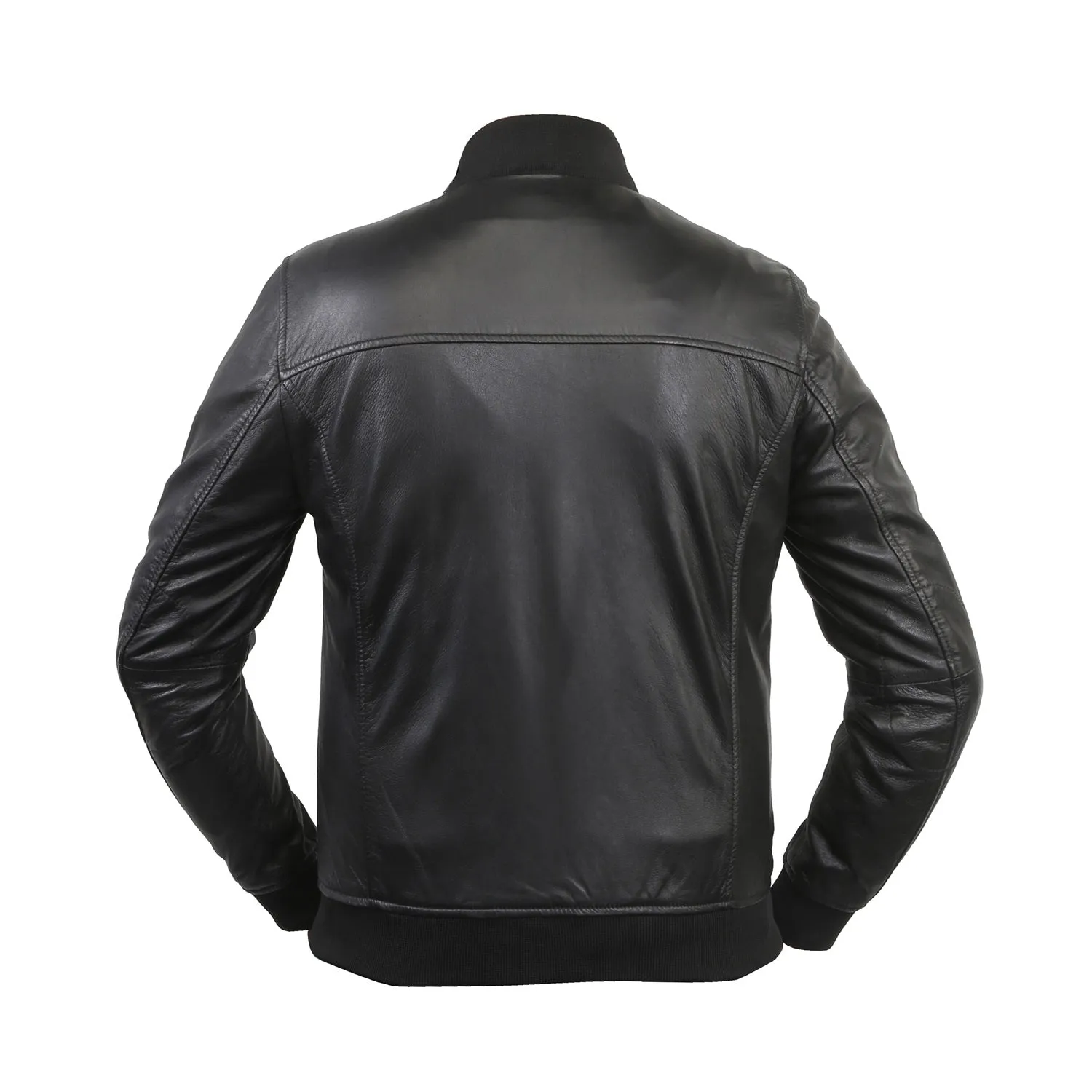 Ribbed Style Leather Bomber Jacket For Men