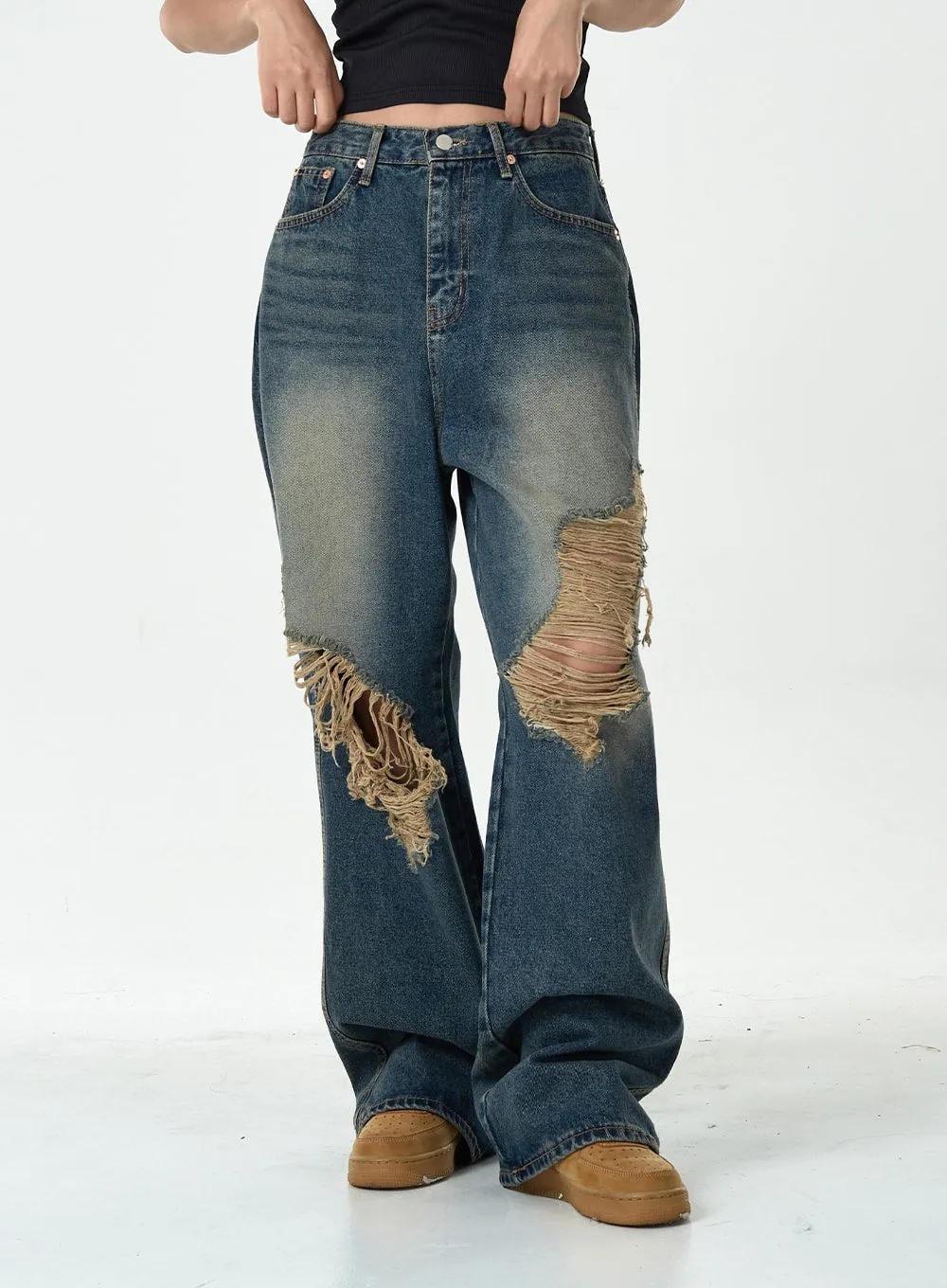 Ripped Wide Denim Pants CG10