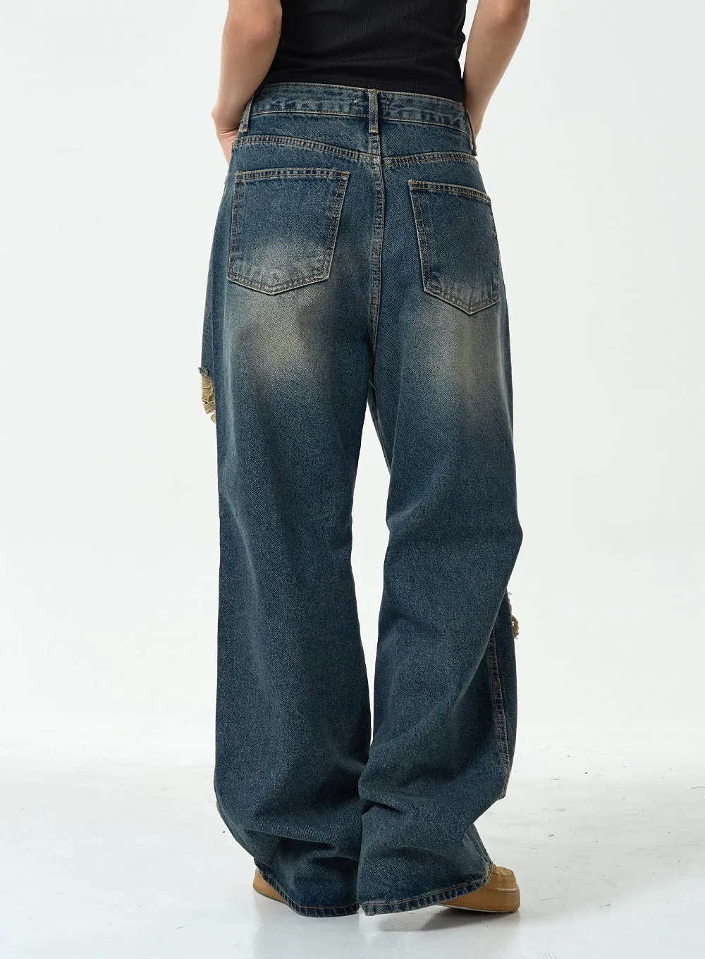 Ripped Wide Denim Pants CG10