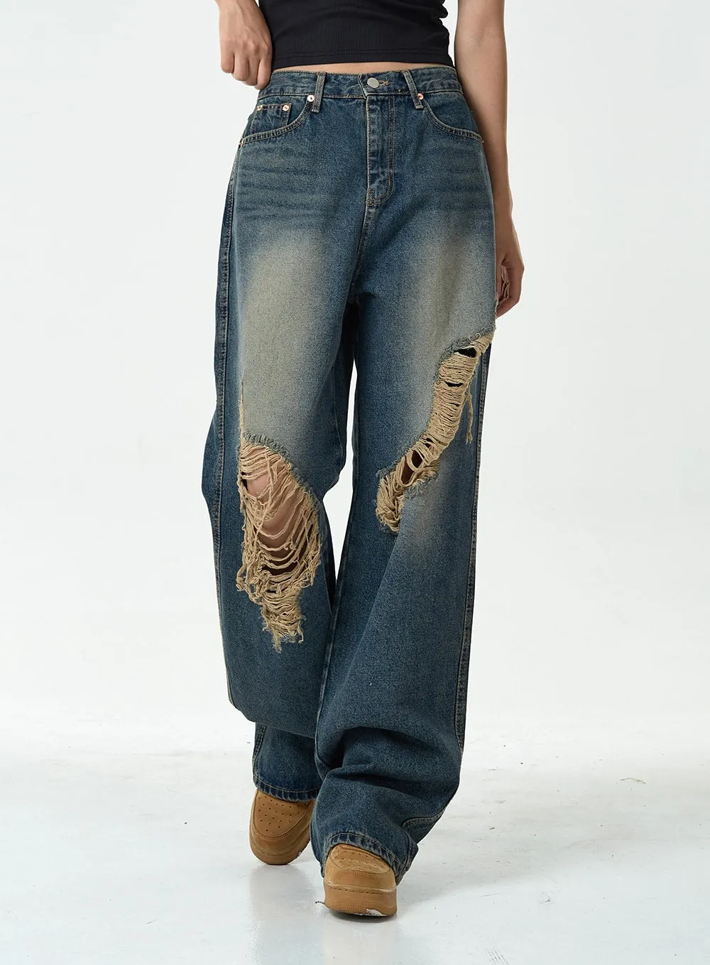 Ripped Wide Denim Pants CG10