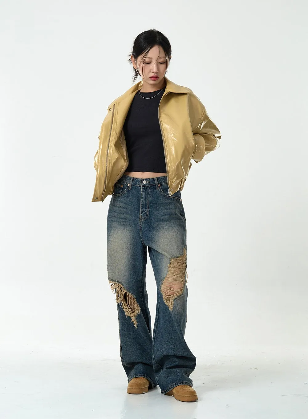 Ripped Wide Denim Pants CG10