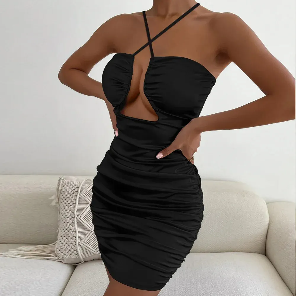 Ruffle Lady Party Black Short Evening Halter Bodycon Tight Club Sexy Summer 2024 Dress Dress