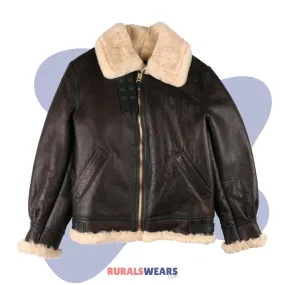 RW Authentic Sheepskin B3 Bomber Aviator A2 WWII Air Force Brown Jacket