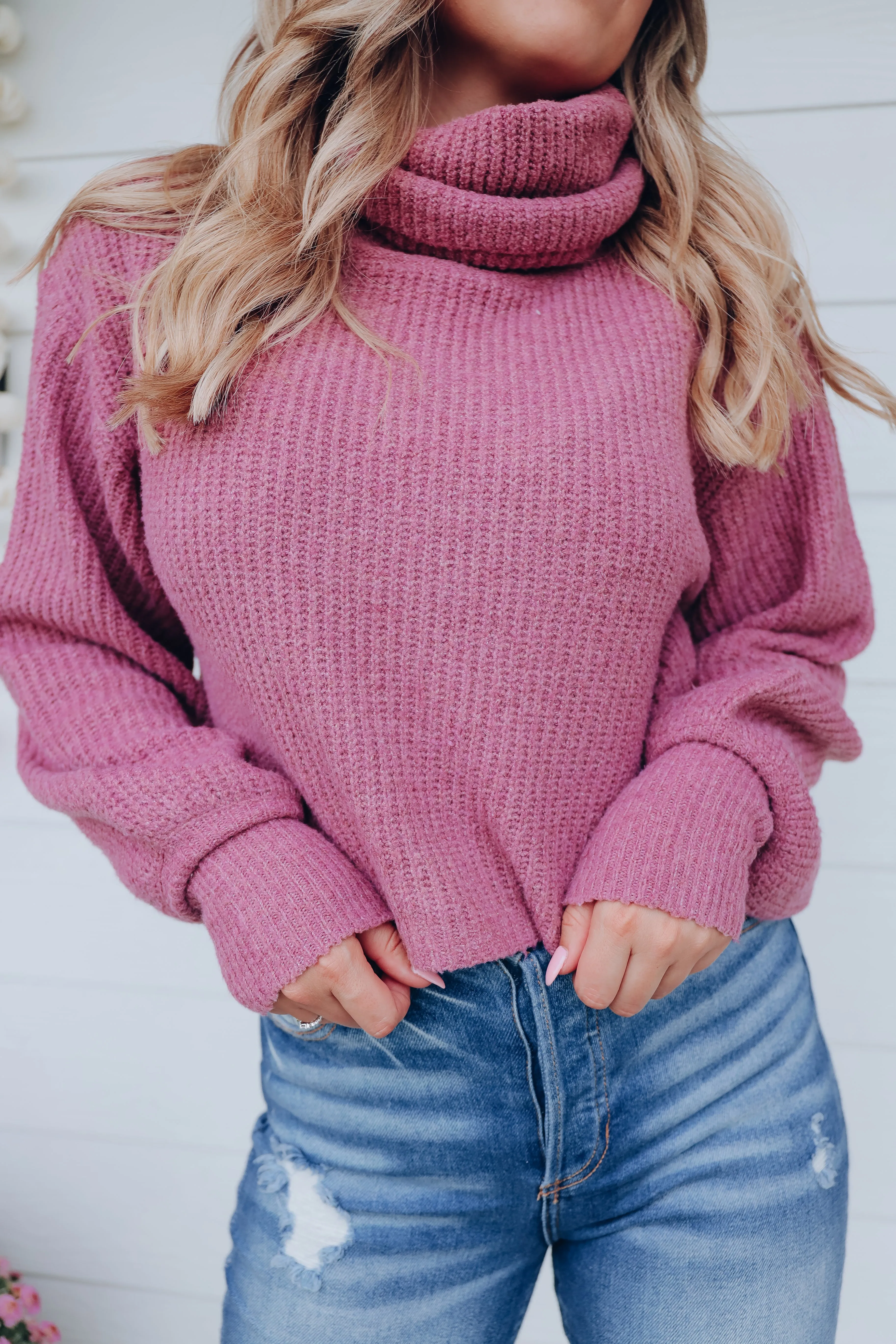 Sanderson Cropped Turtleneck Sweater - Berry