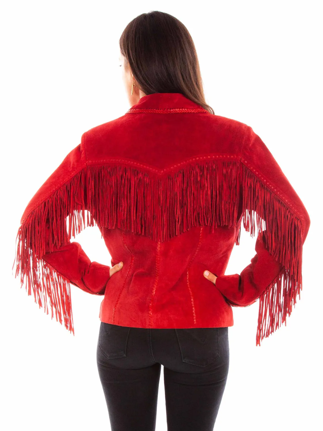 Scully Womens Cowgirl Fringe Red Leather Leather Jacket XL