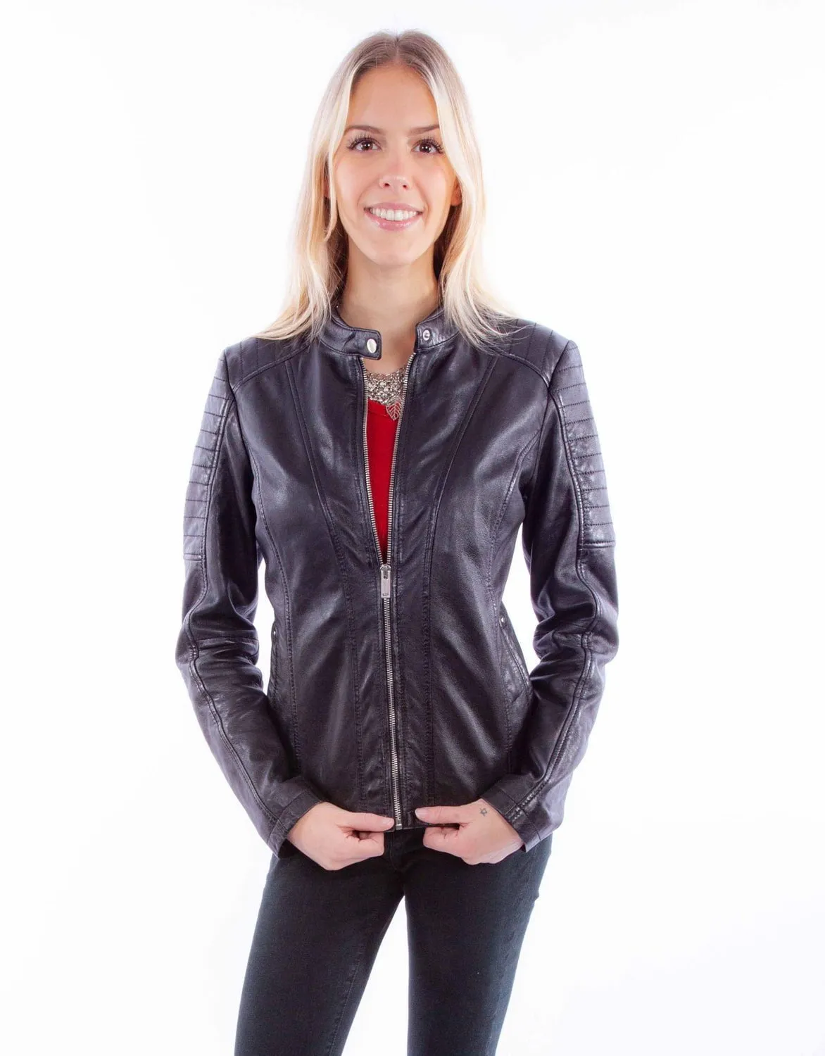 Scully Womens Zip Cafe Racer Black Lamb Leather Leather Jacket