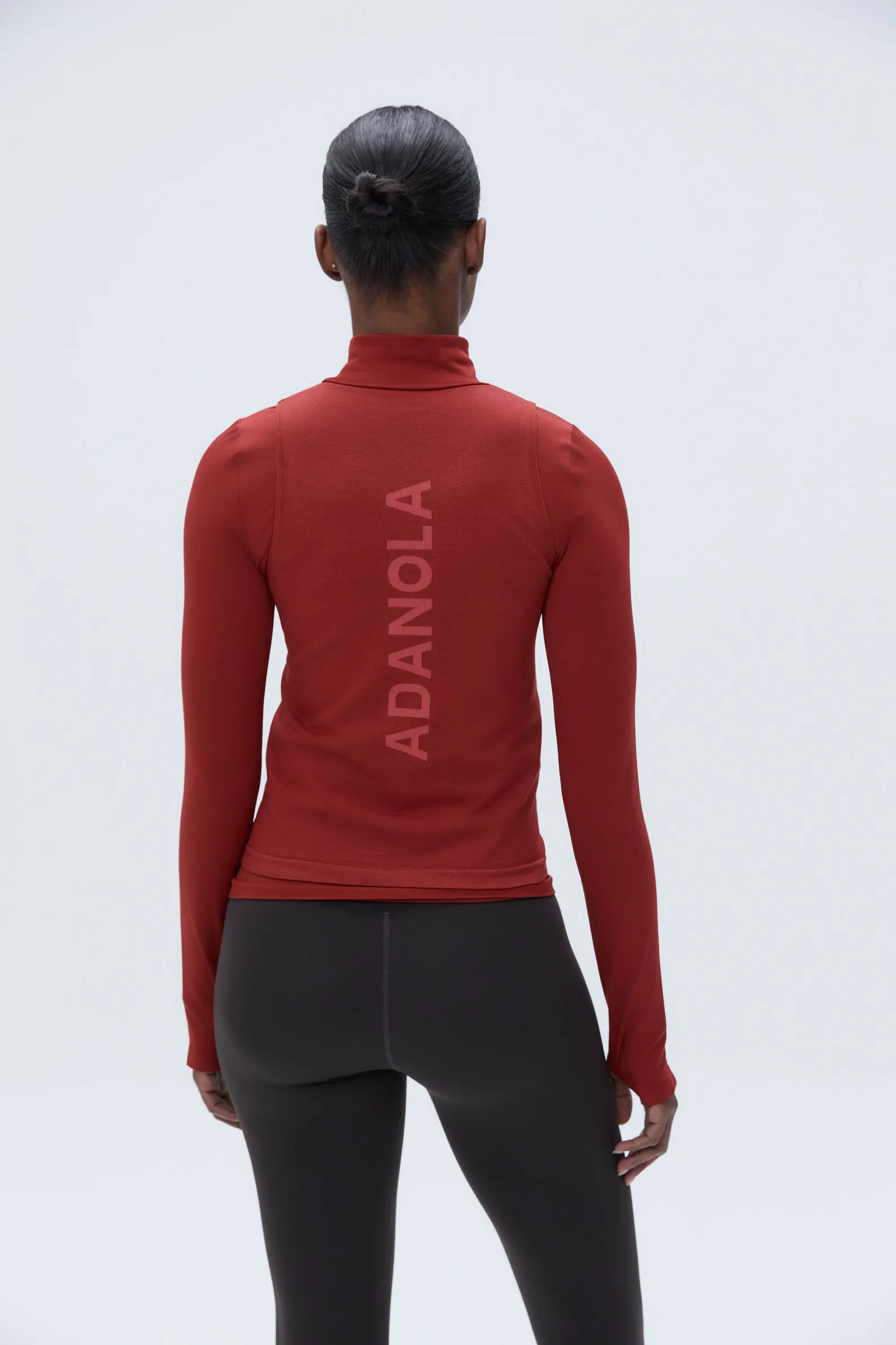 Seamless Base Layer Overlay Long Sleeve Top - Red