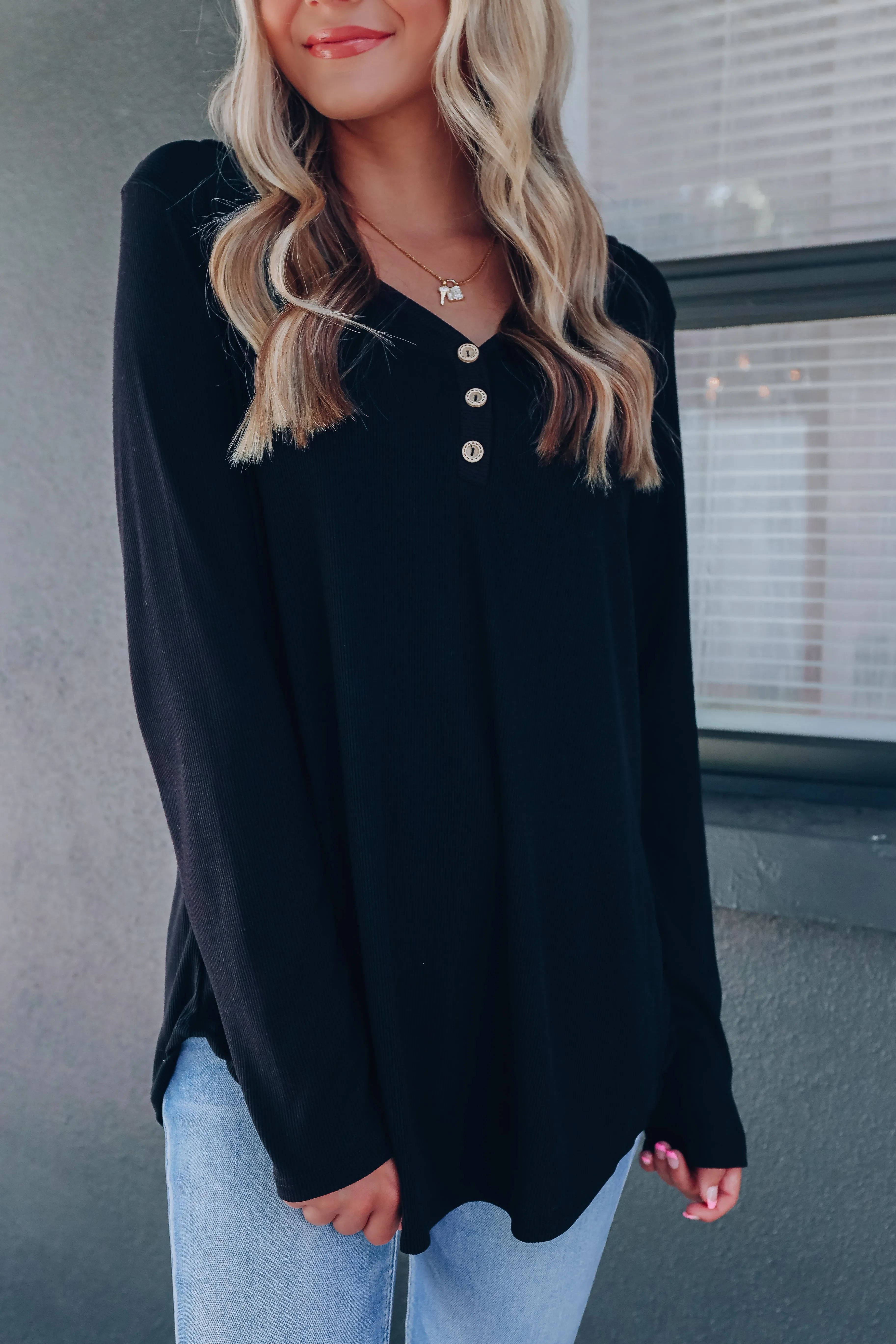 Selma Soft Ribbed Long Sleeve Top - Black