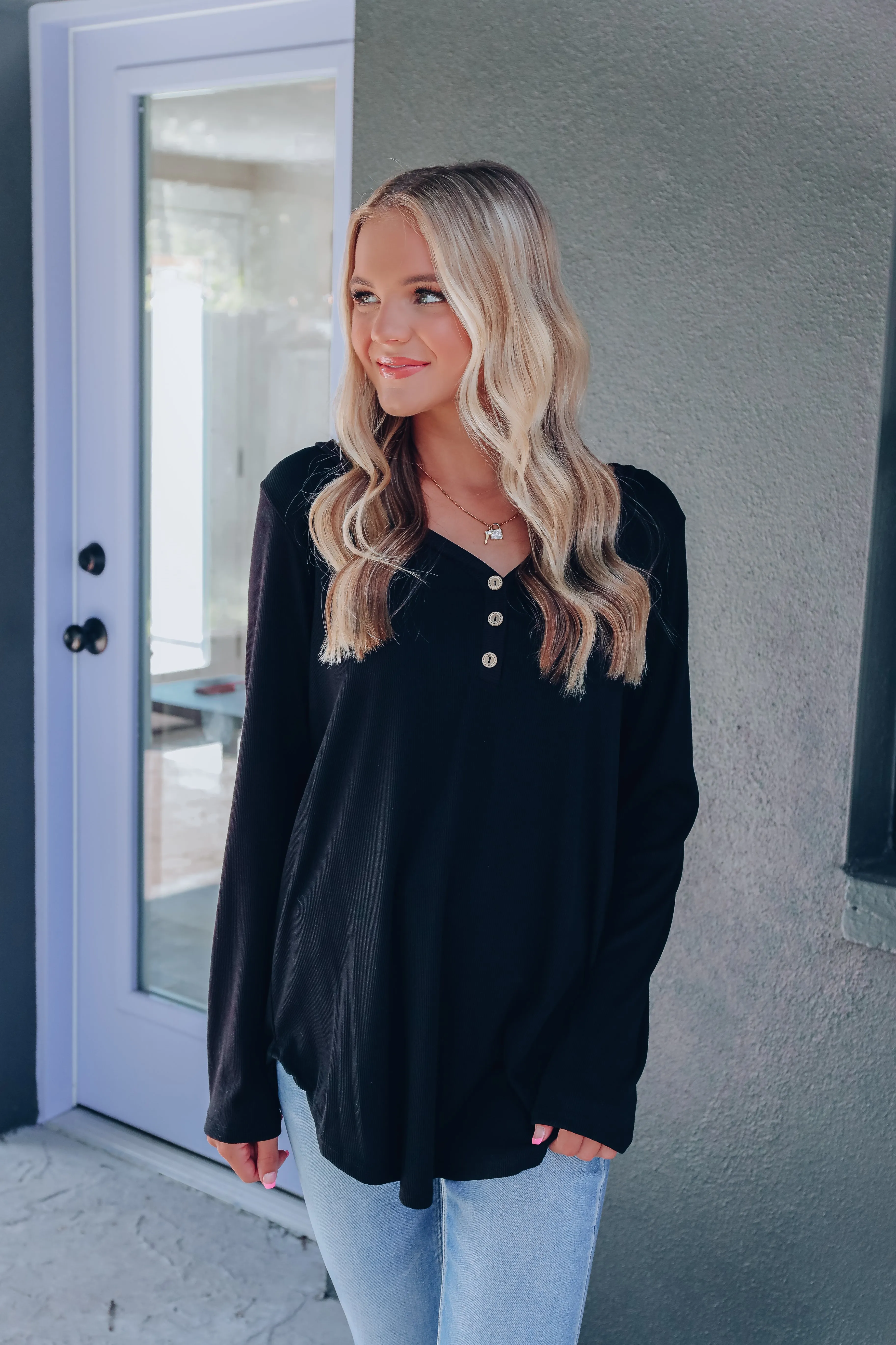 Selma Soft Ribbed Long Sleeve Top - Black