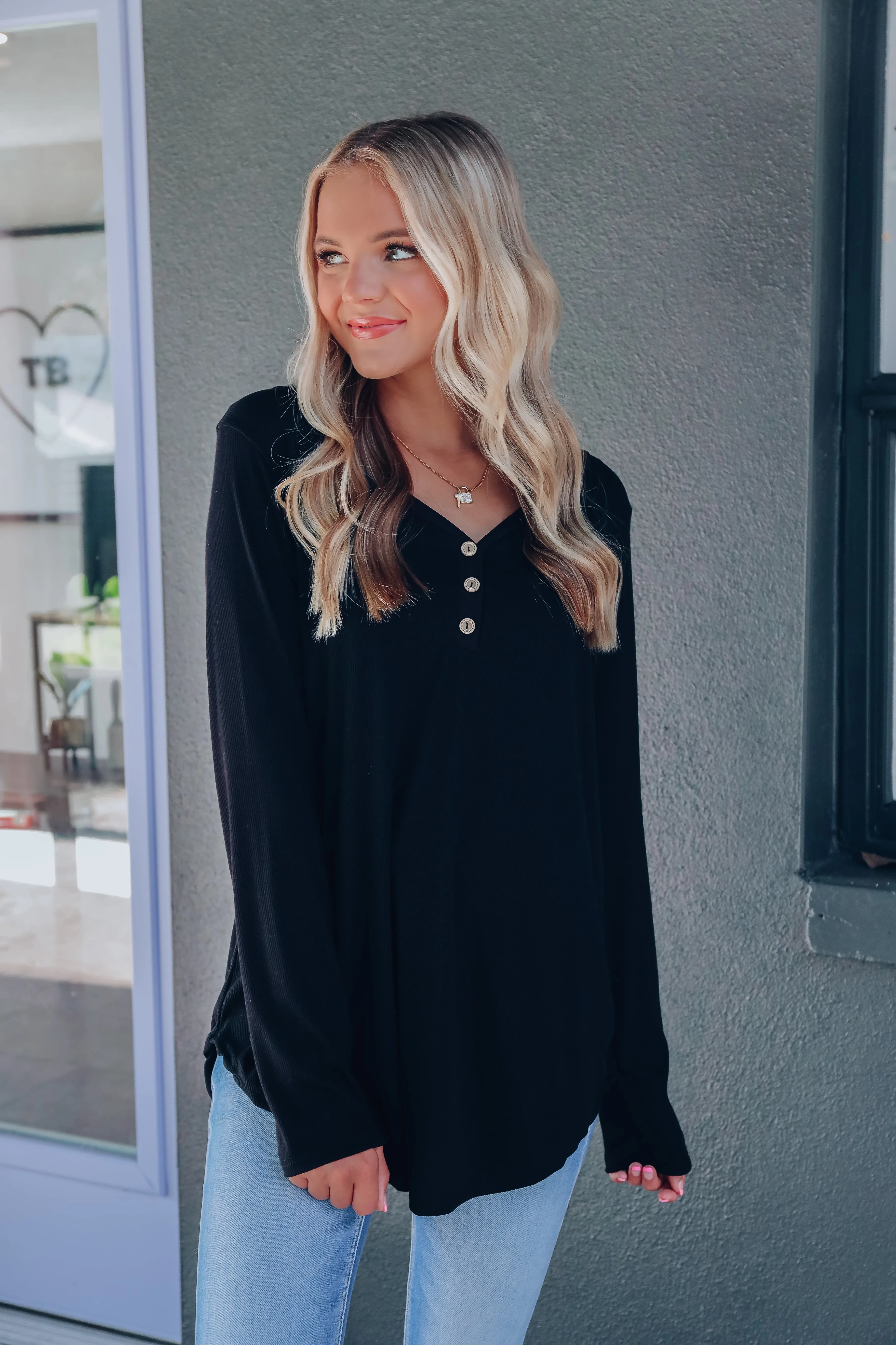 Selma Soft Ribbed Long Sleeve Top - Black