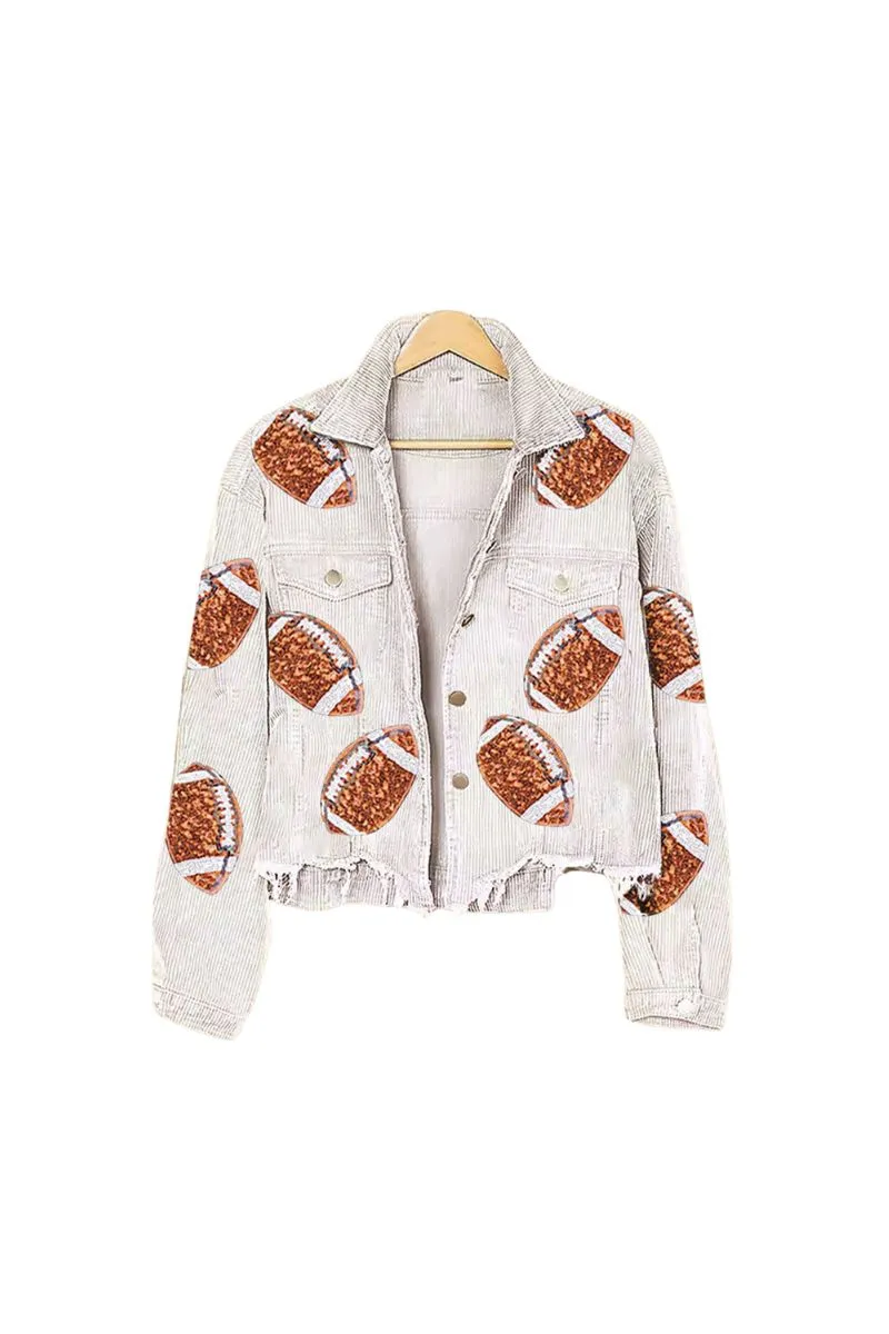 Sequin FOOTBALL Patch Cropped CORDUROY Shacket