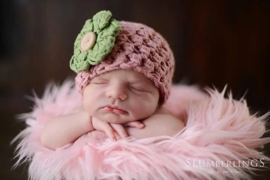 SET Vintage Cotton Baby Flower Hats Pink Sage Green Newborn Photography