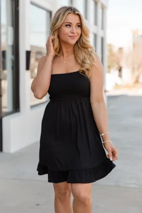 Simple Moments Black Knit Dress With Ruffle Hem