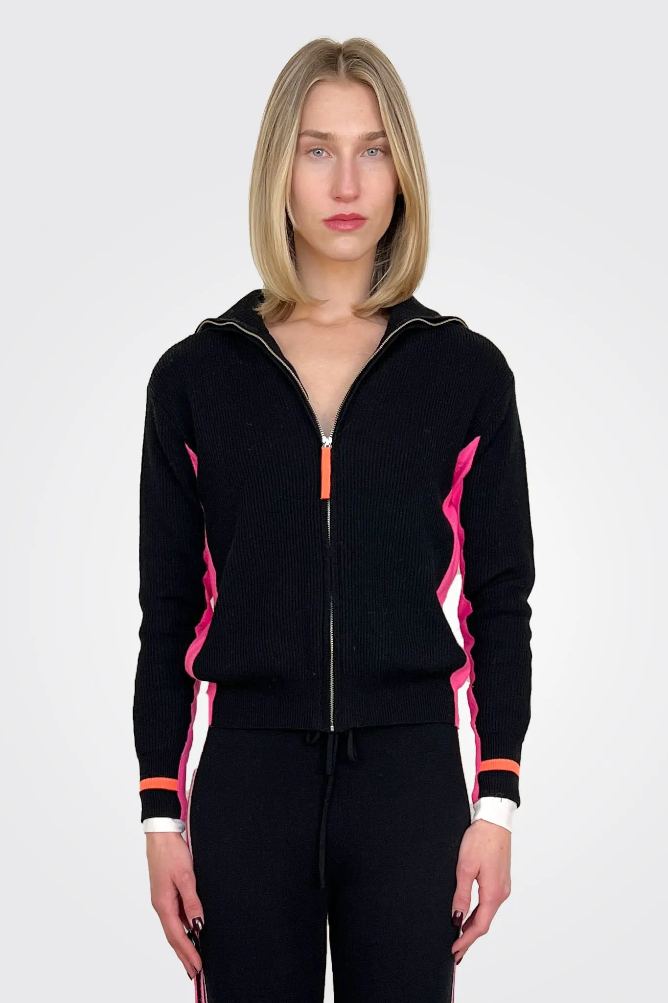 Sporty Zip Through Jacket - Black Pink