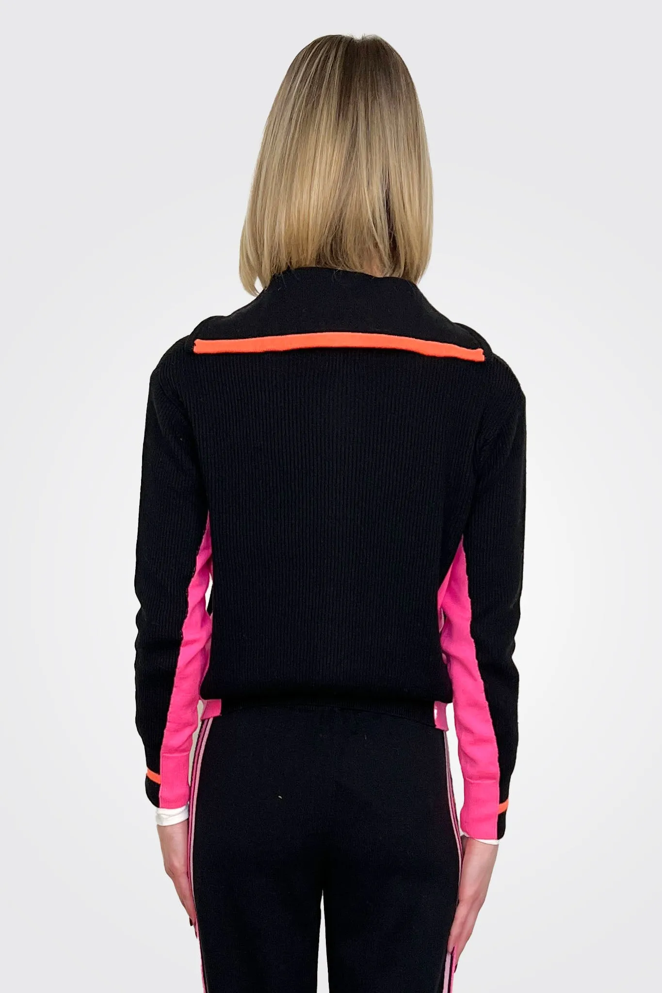 Sporty Zip Through Jacket - Black Pink