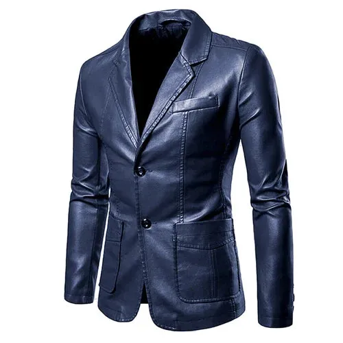 Spring Autumn Fashion New Men's Lapel Leather Dress Suit Coat / Male Business Casual Pu Blazers Jacket Plus Size