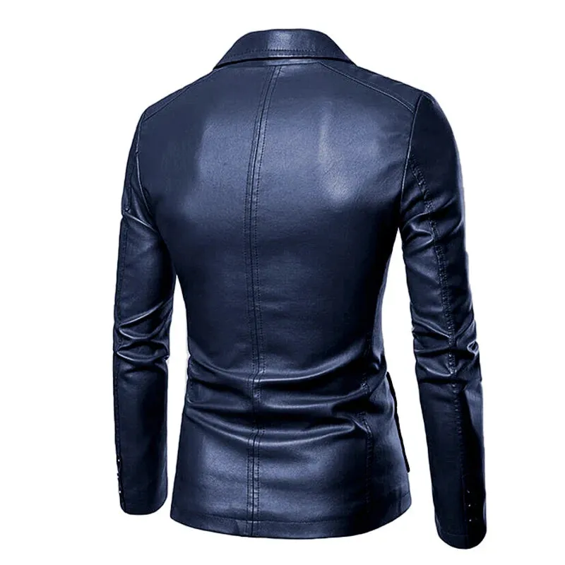 Spring Autumn Fashion New Men's Lapel Leather Dress Suit Coat / Male Business Casual Pu Blazers Jacket Plus Size