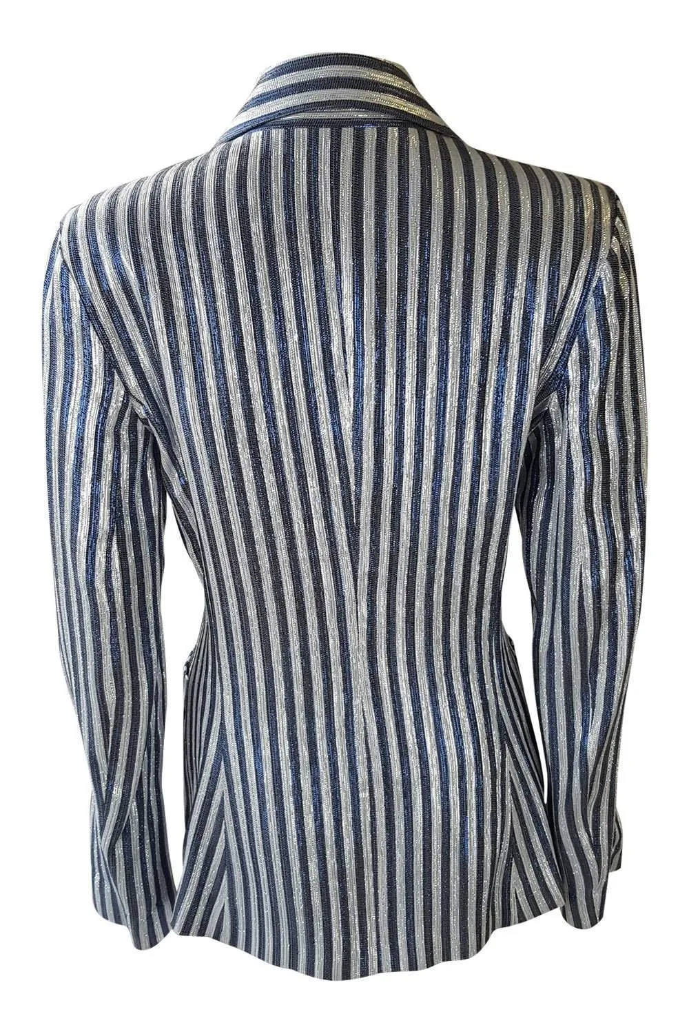 STEPHAN JANSON Blue Silver Striped Glitter Blazer (44)